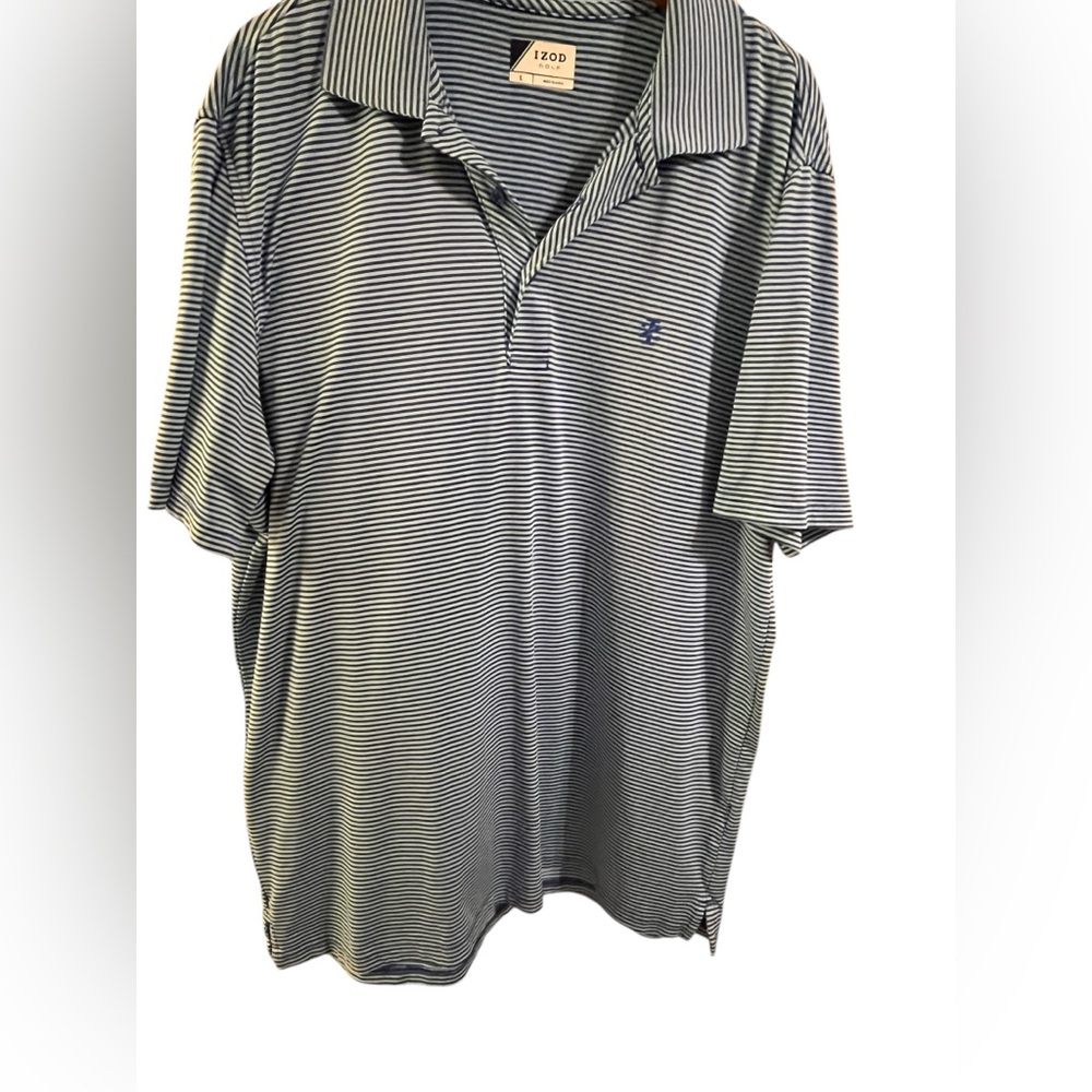 Izod‎ Blue Golf Polo Short Sleeve Shirt Striped  Size Large